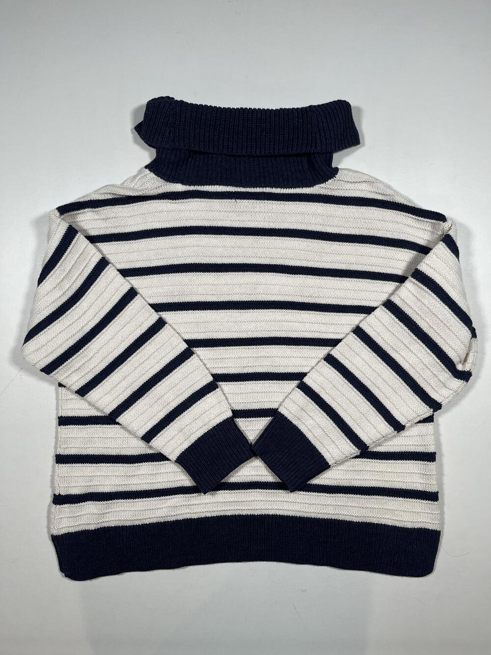 Chaps Sweater Womens XL White Navy Stripe Turtleneck Cable Knit Pullover - Picture 2 of 5